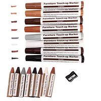 Furniture Touch Up Marker Floor and Furniture Repair Kit, Set of 17, Wood Markers and Wax Stick Crayons with Sharpener Kit, 8 Assorted Color for Wooden Furniture, Table, Floors, Doors, Frames and More