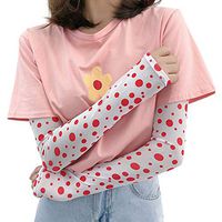 Happinter Women Girl Summer Ice Silk Arm Warmer Sleeves - Polka Dot Print ， For UV Protection Driving Cycling Sunscreen Gloves