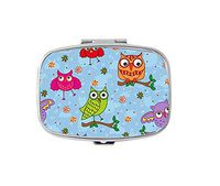 Rectangle Pill Case - Owls on The Brunch Style Pill Box - 2 Compartments Pill Box/Pill case