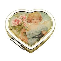 Pill Case Pill Box Decorative Pill Cases with Mirror Travel Medicine Boxes Metal Small Heart Container Jewelry Organizer Holder for Purse Pocket (Angel)