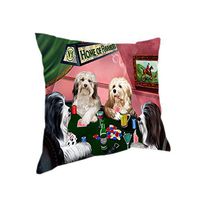 Home of 4 Havanese Dogs Playing Poker Pillow (18x18)