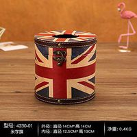 T-ZJHC European Creative Retro Tissue Box Home Room Bedroom Napkins Tray Living Room Coffee Table Storage, Round - Rice Word Flag