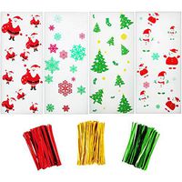 200 Pieces Christmas Cellophane Bags with Snowflake Snowman Santa Claus Christmas Trees Patterns for Christmas Party Supplies (Style 1)