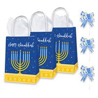 FaCraft Happy Hanukkah Gift Bag 3 Hanukkah Bags, Tissue, Decorative Flower