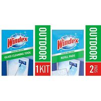 Windex Outdoor Glass Cleaning Set, 2 ct: Outdoor All-In-One Cleaning Tool Kit, Windex Outdoor All-in-One Refill Pads (2 ct)