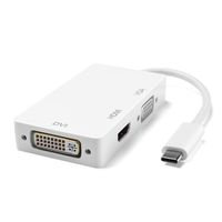 TNP USB Type C (USB-C) to HDMI 4K + VGA + DVI AV Multi Port Hub Adapter - USB-C to HDMI VGA DVI 4K 1080P Video Audio Converter Combo Connector External Graphics Adapter Card Cable Plug Wire Cord White
