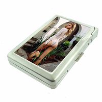 German Pin Up Girls Germany D12 Cigarette Case Lighter Smoking King Size Cigarettes Silver Metal Wallet 4" X 2.75" RFID Protection
