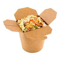 32 oz Round Kraft Paper Round Noodle Take Out Container - 4" x 3 1/2" x 4 1/2" - 50 count box - Restaurantware