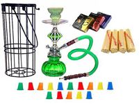 Zebra Smoke Series: 11" 1 Hose Pumpkin Hookah with Cage- Complete Set- Combo KIT SET w/ Instant Charcoal (Like Three Kings Charcoal), Hydro Herbal Molasses(like Blue Mist), and Hookah Mouth Tips (Pick Your Color) (GREEN)