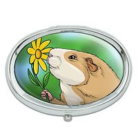 Guinea Pig Smelling Flower Metal Oval Pill Case Box