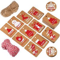 Tatuo 200 Pieces Kraft Paper Gift Tags Crafts Hang Label Holiday Tag in 10 Styles Christmas Patterns with 295 Feet Twine for Christmas Winter Theme Party Wedding Birthday Gift Wrapping