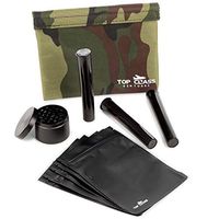 Top Class Ventures Smell Proof Bag with Accessories – 7"x6” Smellproof Pouch, Grinder, 5 Resealable Mylar Bags, and 3 J-Tubes – Odorless Storage Case – Waterproof Airtight No Odor Container – Camo