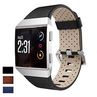 Taolla Compatible with Fitbit Ionic Bands, Breathable Leather Accessory Watch Band Strap Replacement Wristband Large Small Compatible with Fitbit Ionic for Women & Men, Black