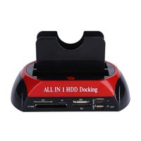 Oumij 2.5"/3.5" Dual SATA IDE HDD Docking Station Hard Disk Drive Dock USB 2.0 Hub US Plug with All in 1 Card Reader