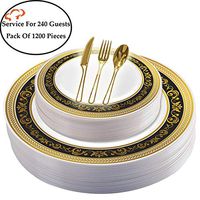 Tiger Chef Plastic Dinnerware 1200 Piece Set Service For 240 Guests Includes 240 10.75-inch Dinner Plates 240 7-inch Salad Plates 240 Cutlery Sets Forks, Spoons, And Knives Disposable BPA Free