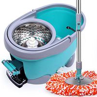 mop Complete cleaning system Mop head + 360° rotating mop bucket Save time and effort Rotary mop (Color : Lake green)