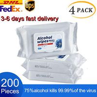 [Easy to Carry and 3-5 Days Fastest Delivery]Alcohol Detergent Wipes (4 Packs,200 Wipes),Large Wet Wipes(8"x6"),75% Soft Alcohol Wipes for All-Purpose Cleaning