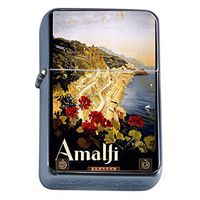 Silver Flip Top Oil Lighter Vintage Poster D-021 Italy Vintage Travel Amalfi 1910