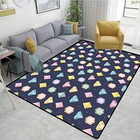 Colorful Sports Area Rug Pad, Graphic Gemstones with Different Shapes Trillion Drop and Marquise Cut Pattern, Durable Carpet Area rug - Living Dinning Room Bedroom Rugs and Carpets(5'x 8')
