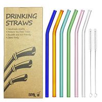 Reusable Bent Glass Drinking Straws, Set of 6 with 2 Cleaning Brushes,Shatter Resistant,BPA Free, Non-Toxic, Eco-Friendly, 200mm x 10mm (Bent 8'' x10mm, Multi Color)