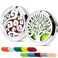 2PCS Car Aromatherapy Essential Oil Car Diffuser Stainless Steel Magnetic Closure Locket Tree of Life & Cloud with 50 Refill Pads