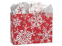 Sprinkles Gifts Lot of 10 Vogue Christmas Snowflakes Red Gift Wrap Recycled Eco Friendly Paper Bags 16x6x12-1/2"