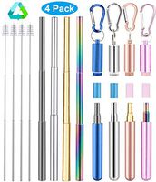 PANSHAN Reusable Metal Straws 4 Pack, Foldable Drinking Straw Stainless Steel, Portable Straw Travel Straw for Cold Beverage, Coffee and Smoothie (Rainbow & gold & silvery & black)