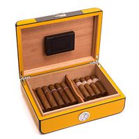 Executive Carbon Fiber & Yellow Lacquered 25 Cigar Humidor with Humistat External Hygrometer