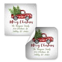 Custom and Personalized Snowy Pickup Merry Christmas Address Label Stickers, Set of 12 2.5 X 2.5 Square Labels for Holiday Cards by AmandaCreation