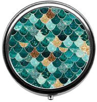 Eareeco - Green Semicircle Background Round Pill Case/Pill Box/Pill Case/Case- Three-Compartment Pill Box/Pill Case