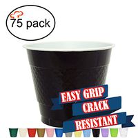 TigerChef 9 Ounce Black 75 Pack Easy Grip Plastic Party Cups Solid Color Disposable 9 Oz Plastic Cups BPA Free