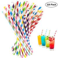 MOTTDAM 225 PCS Biodegradable Stripe Straws Paper Straws for Party & Baby Shower Decorations