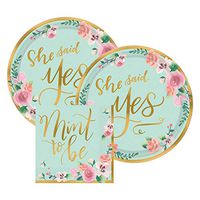 She Said Yes Bridal Shower Wedding Paper Dessert Plates and Paper Napkins, 16 Servings, Bundle- 3 Items