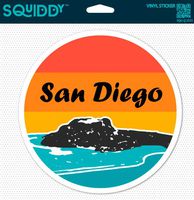 Squiddy San Diego Surf Ocean Beach Round - Vinyl Sticker Decal for Phone, Laptop, Water Bottle (2.5" Wide)
