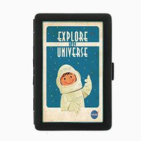 Perfection In Style Black Color Metal Cigarette Case D-207 Explore The Universe NASA Space