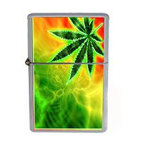 Rasta Flip Top Oil Lighter S9 Smoking Cigarette Smoker Includes Silver Case Reggae Lion Jamaican Colors 420 Leaf