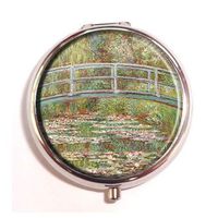 AmSun Monet Bridge Flowers Custom Round Pill Case Medicine Pocket Wallet Travel Vitamin Decoration Box Holder