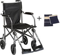 Transport Wheelchair Lightweight Folding, Lightweight Transport Chair Wheelchair With Brakes, Elevating Legrest, Carry Bag, Sheepskin Armrest Pouch, Travelite Transport Wheelchair Chair in a Bag, 19in