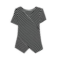 Coupondeal Fashion Ladies' Short Sleeved Lrregularity Shirt With V Neck Stripe Shirt(Black,XXXL)