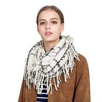 Theoylos Women's Fall Winter Scarf Classic Tassel Plaid Scarf Warm Soft Large Blanket Wrap Shawl Scarves Beige