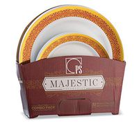 32 Piece Plastic Plates Set Elegant Plastic Dinnerware Set for 16 Guests Includes 16 Fancy Disposable Dinner Plates 16 Dessert Plates Thanksgiving (Gold and Burgundy) Posh Setting