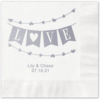 Banner Love Personalized Beverage Cocktail Napkins - 100 Custom Printed White Paper Napkins with choice of foil