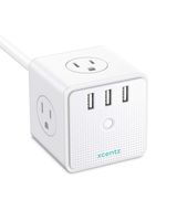 Xcentz Power Strip Cube White with USB 4 Outlet and 3 USB Ports Surge Protector Power Strip Flat Plug with 5 ft Extension Cord, Overload Protection, Switch Control Compact for Desktop, Office, Home