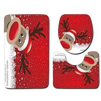 3pcs/ Set Christmas Serie Printing Bathroom Shower Mat Waterproof Toilet Cover Curtain (Deer)