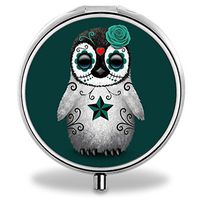 Custom Pill Case, Cute Owl Round Compact 3 Metal Portable Pill Container for Daily Use