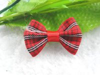 50pcs Mini Grosgrain Ribbon Plaid Bow Flowers The Wedding Decoration Appliques (Red)