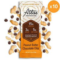 Atlas Protein Bar - Keto Friendly, Peanut Butter Chocolate Chip — Grass Fed Whey, Low Sugar, Clean Ingredients, Gluten Free, Soy Free, and GMO Free - (10-Pack)