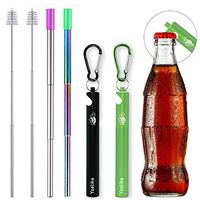 Yoelike 2 Pack Telescopic Re-usable Stainless Steel Metal Straws with Bottle Opener Case, Cleaner Brush, Keychain, Carabiner, Silicone Tips for Drinking Water, Smoothie, Juice (Black/Green)