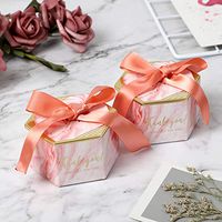 100PCS Hexagon Candy Boxes with Ribbon Baby Shower Boxes Wedding Party Favors Gift Chocolate Packing Box Paper Bags for Gifts (Watermelon Red)