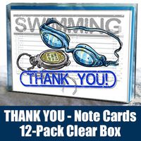 SWIMMING Thank You Note Cards (4.25"x5.5") 12-PACK Sports Powercard Clear BOX Set 12-PACK